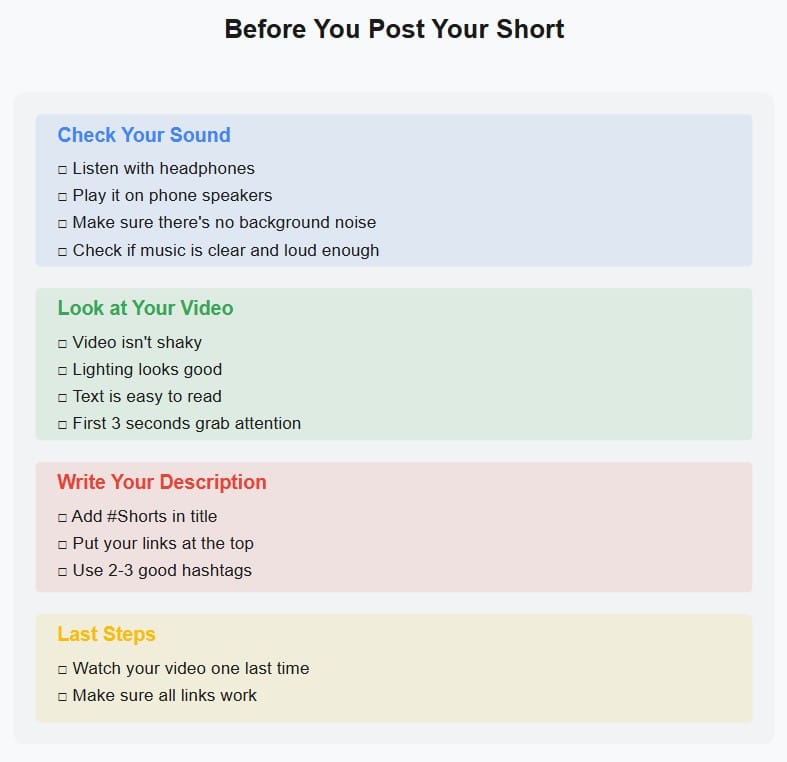 before you post your youtube short checklist