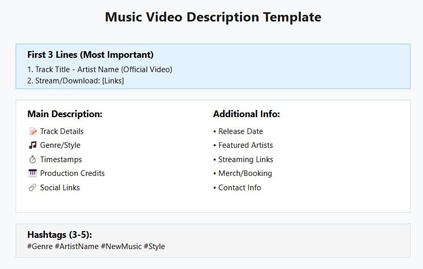 youtube music video description template